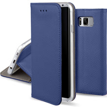 Load image into Gallery viewer, Moozy Case Flip Cover for Samsung S8, Dark Blue - Smart Magnetic Flip Case with Card Holder and Stand
