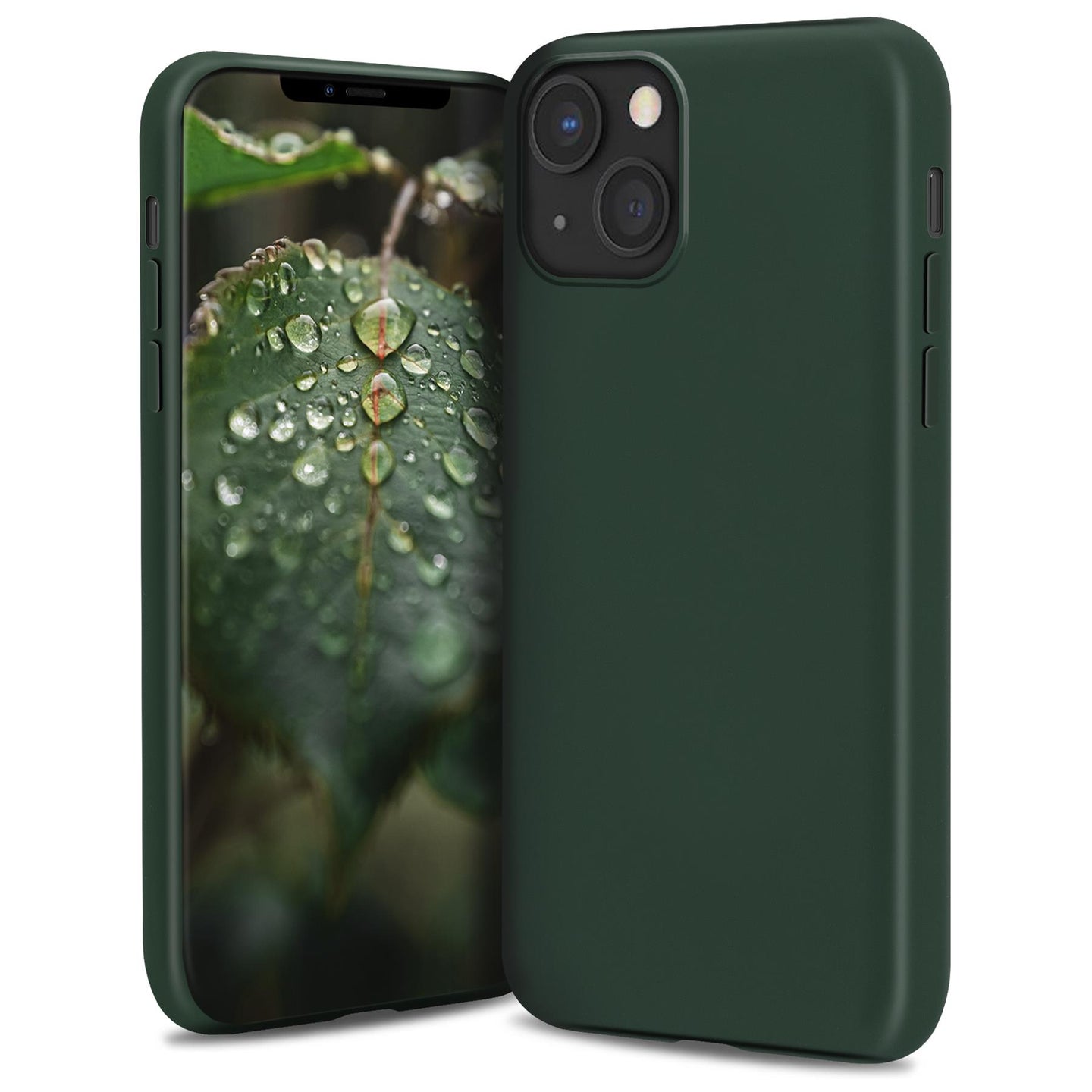 Moozy Lifestyle. Silicone Case for iPhone 13, Dark Green - Liquid Silicone Lightweight Cover with Matte Finish