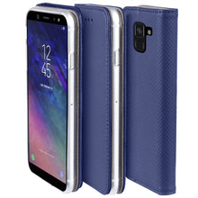 Load image into Gallery viewer, Moozy Case Flip Cover for Samsung J6 2018, Dark Blue - Smart Magnetic Flip Case with Card Holder and Stand
