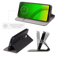 Load image into Gallery viewer, Moozy Case Flip Cover for Motorola Moto G7 Power, Black - Smart Magnetic Flip Case with Card Holder and Stand
