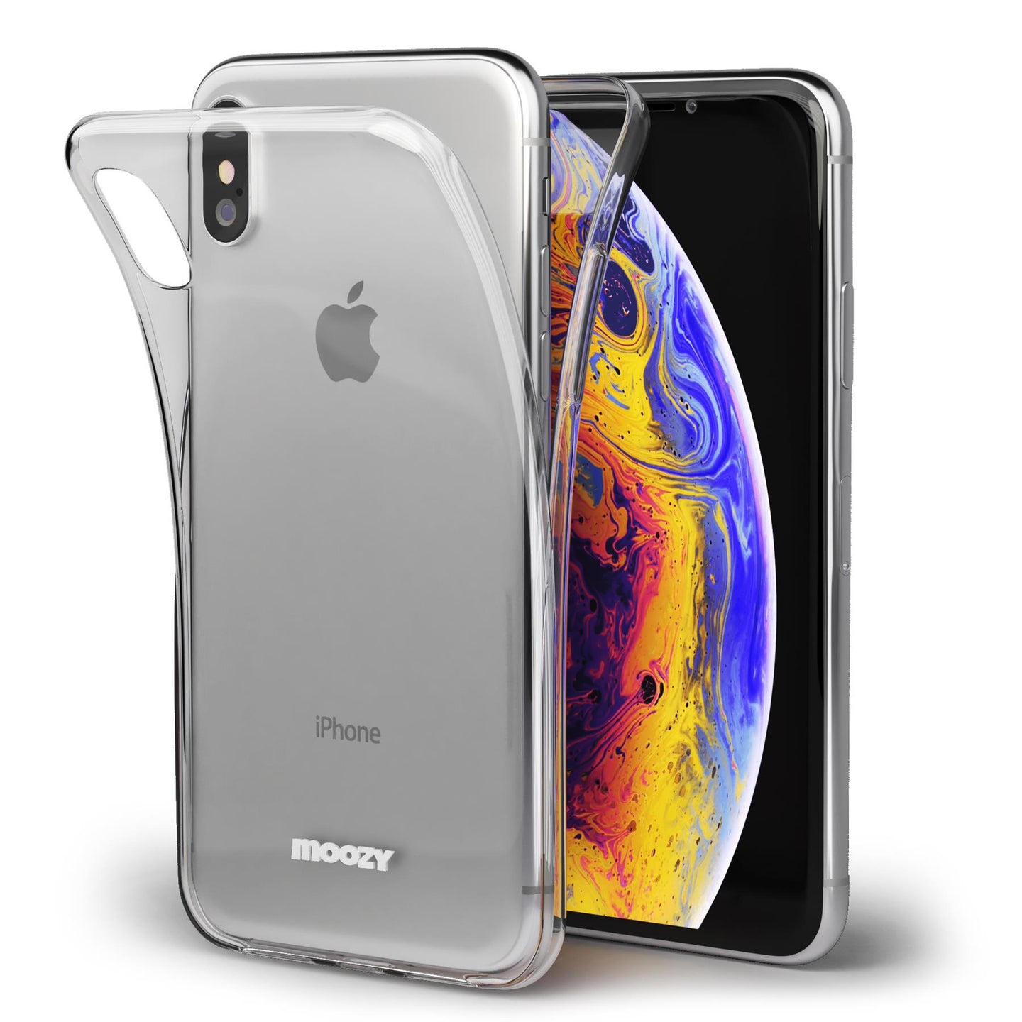 Moozy 360 Degree Case for iPhone X, iPhone XS - Full body Front and Back Slim Clear Transparent TPU Silicone Gel Cover