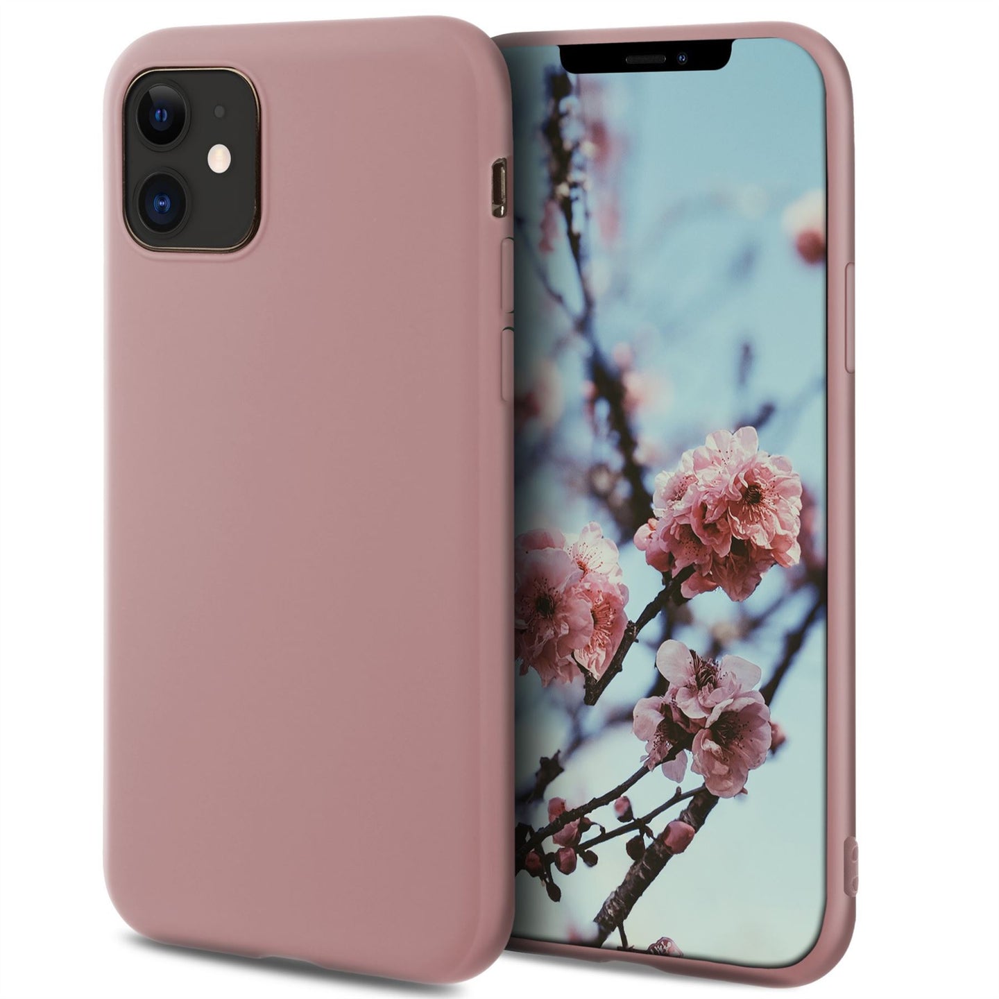 Moozy Minimalist Series Silicone Case for iPhone 12, iPhone 12 Pro, Rose Beige - Matte Finish Slim Soft TPU Cover