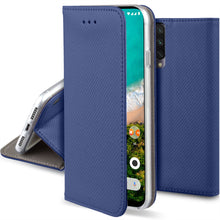 Load image into Gallery viewer, Moozy Case Flip Cover for Xiaomi Mi A3, Dark Blue - Smart Magnetic Flip Case with Card Holder and Stand
