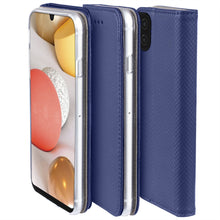 Load image into Gallery viewer, Moozy Case Flip Cover for Samsung A42 5G, Dark Blue - Smart Magnetic Flip Case with Card Holder and Stand
