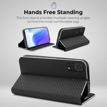 Lade das Bild in den Galerie-Viewer, Moozy Wallet Case für Xiaomi Mi 10T 5G und Mi 10T Pro 5G, Black Carbon – Metallischer Kantenschutz Magnetverschluss Flip Cover mit Kartenhalter
