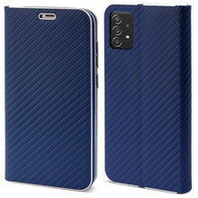 Lade das Bild in den Galerie-Viewer, Moozy Wallet Case for Samsung A52s 5G and Samsung A52, Dark Blue Carbon – Flip Case with Metallic Border Design Magnetic Closure Flip Cover with Card Holder and Kickstand Function
