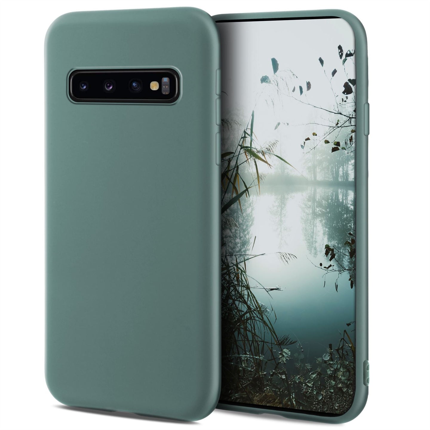 Moozy Minimalist Series Silicone Case for Samsung S10, Blue Grey - Matte Finish Slim Soft TPU Cover