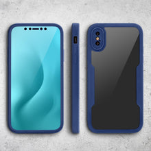 Charger l&#39;image dans la galerie, Moozy 360 Case for iPhone X / iPhone XS - Blue Rim Transparent Case, Full Body Double-sided Protection, Cover with Built-in Screen Protector
