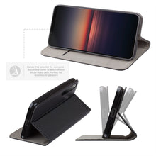 Cargar imagen en el visor de la galería, Moozy Case Flip Cover for Sony Xperia 1 II, Black - Smart Magnetic Flip Case with Card Holder and Stand
