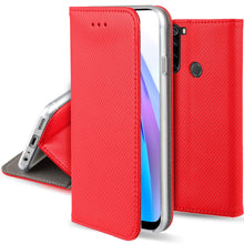 Cargar imagen en el visor de la galería, Moozy Case Flip Cover for Xiaomi Redmi Note 8T, Red - Smart Magnetic Flip Case with Card Holder and Stand
