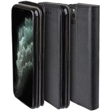 Cargar imagen en el visor de la galería, Moozy Case Flip Cover for iPhone 11 Pro Max, Black - Smart Magnetic Flip Case with Card Holder and Stand
