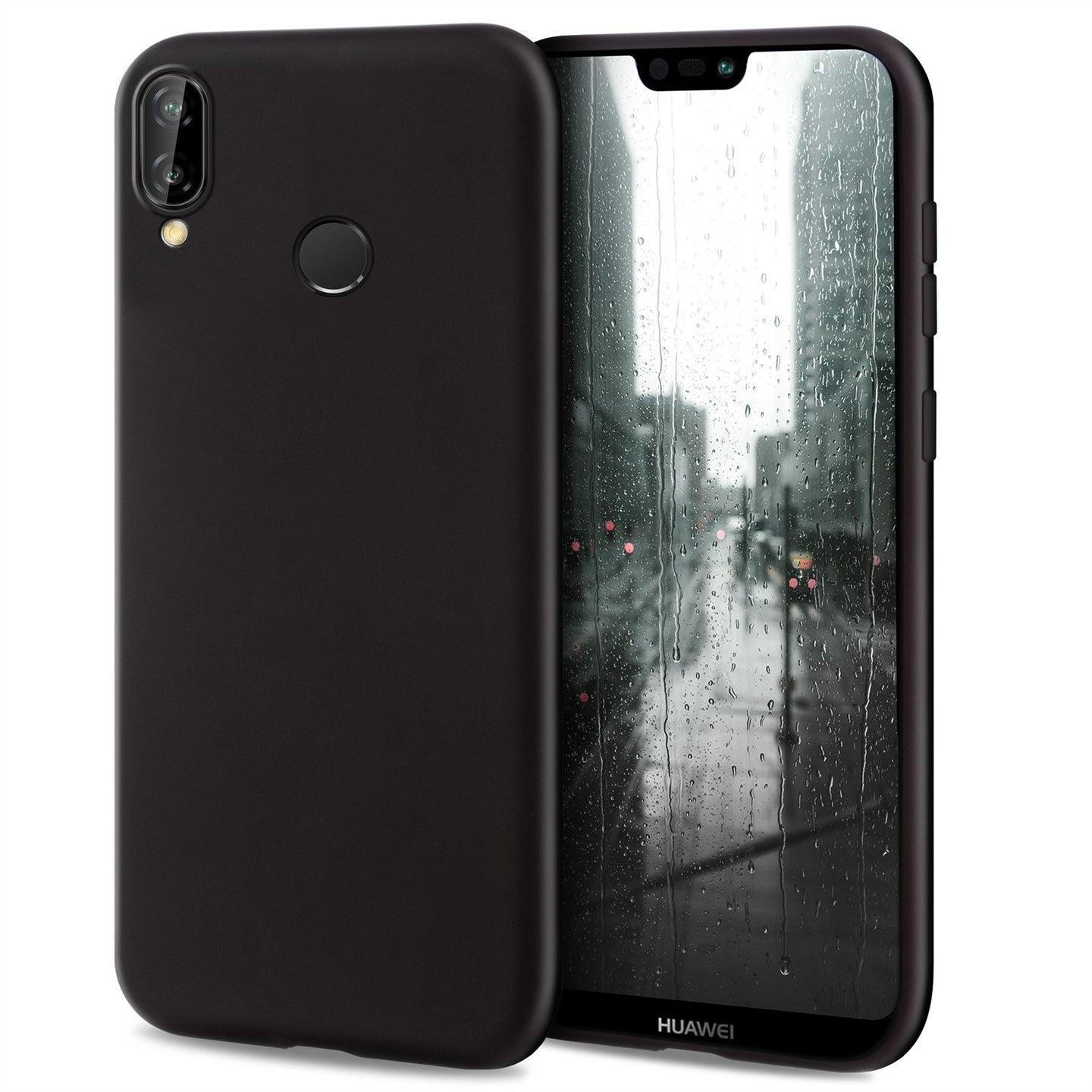 Moozy Minimalist Series Silicone Case for Huawei P20 Lite, Black - Matte Finish Slim Soft TPU Cover