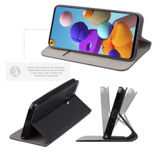 Cargar imagen en el visor de la galería, Moozy Case Flip Cover for Samsung A21s, Black - Smart Magnetic Flip Case with Card Holder and Stand
