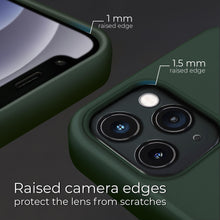 Afbeelding in Gallery-weergave laden, Moozy Lifestyle. Silicone Case for iPhone 13 Pro, Dark Green - Liquid Silicone Lightweight Cover with Matte Finish
