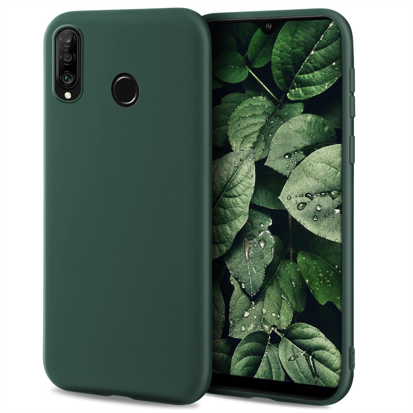 Moozy Minimalist Series Silicone Case for Huawei P30 Lite, Midnight Green - Matte Finish Slim Soft TPU Cover