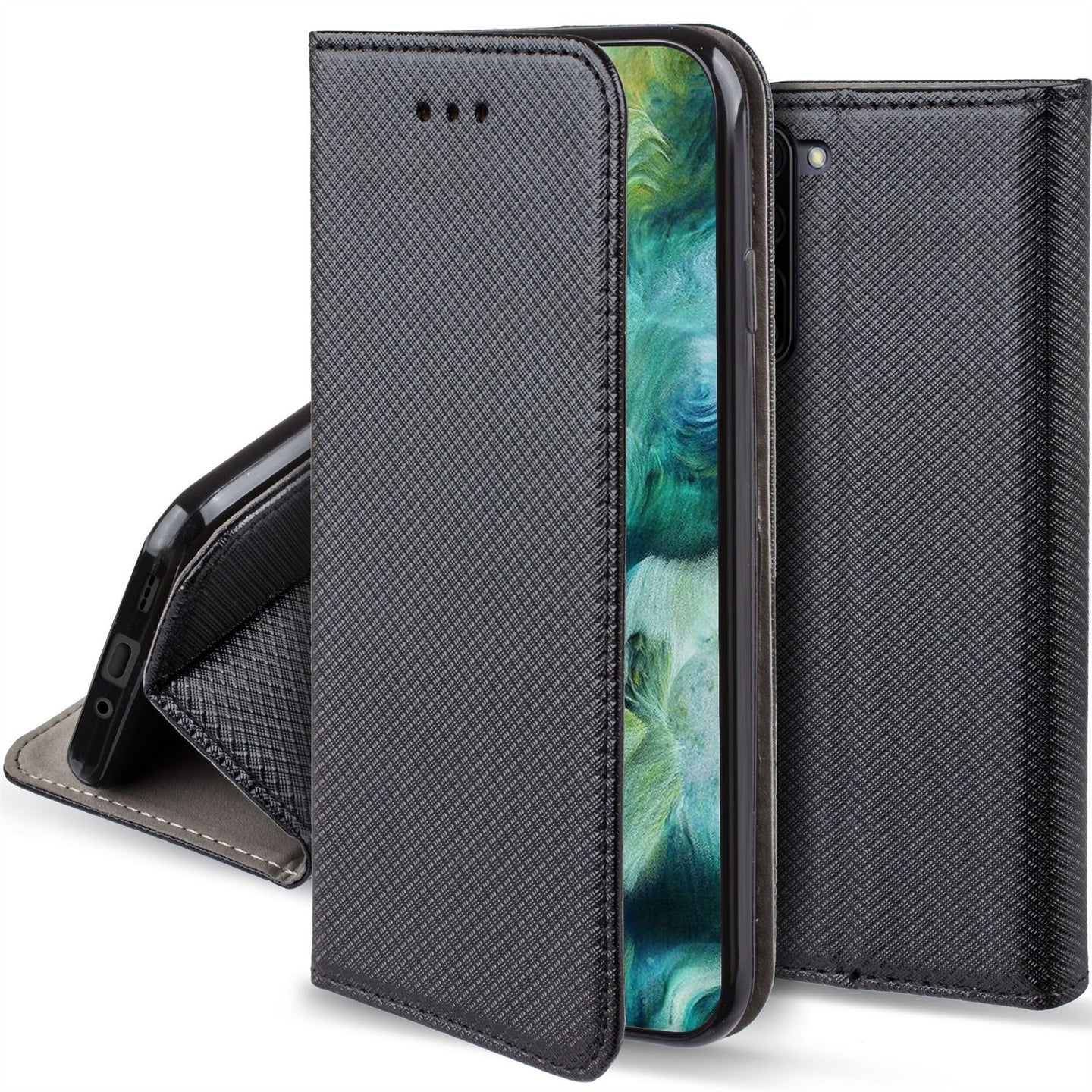 Moozy Case Flip Cover for Oppo Find X2 Lite, Black - Smart Magnetic Flip Case with Card Holder and Stand