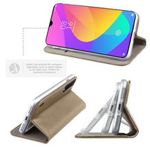 Ladda upp bild till gallerivisning, Moozy Case Flip Cover for Xiaomi Mi 9 Lite, Mi A3 Lite, Gold - Smart Magnetic Flip Case with Card Holder and Stand
