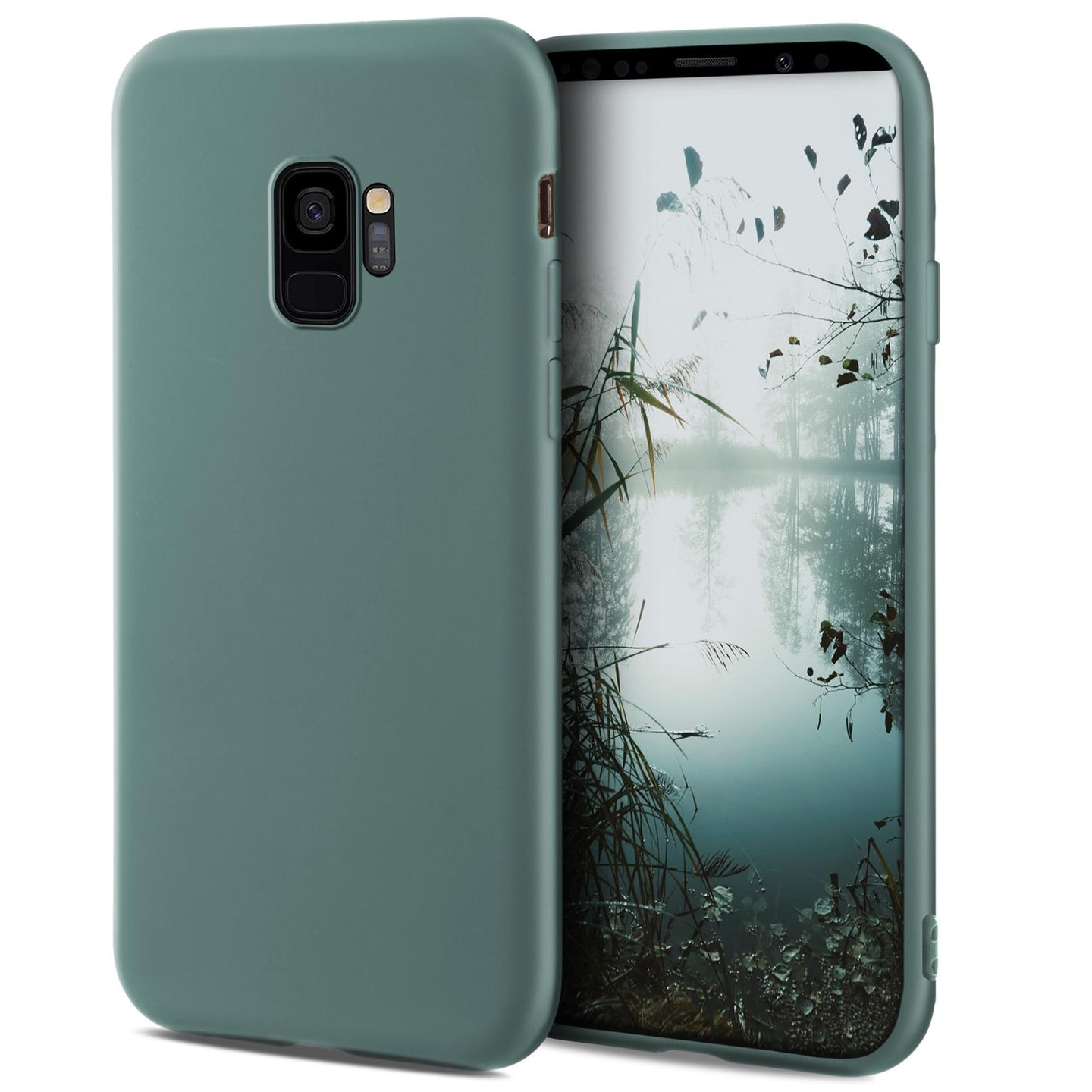 Moozy Minimalist Series Silicone Case for Samsung S9, Blue Grey - Matte Finish Slim Soft TPU Cover