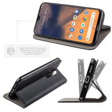 Lade das Bild in den Galerie-Viewer, Moozy Case Flip Cover for Nokia 2.3, Black - Smart Magnetic Flip Case with Card Holder and Stand
