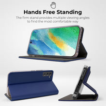 Afbeelding in Gallery-weergave laden, Moozy Case Flip Cover for Samsung S21 FE, Dark Blue - Smart Magnetic Flip Case Flip Folio Wallet Case with Card Holder and Stand, Credit Card Slots, Kickstand Function
