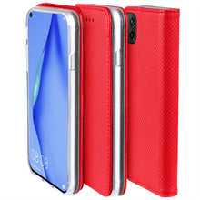 Lade das Bild in den Galerie-Viewer, Moozy Case Flip Cover for Huawei P40 Lite, Red - Smart Magnetic Flip Case with Card Holder and Stand

