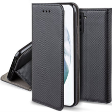 Carica l&#39;immagine nel visualizzatore di Gallery, Moozy Case Flip Cover for Samsung S21 5G, Samsung S21, Black - Smart Magnetic Flip Case with Card Holder and Stand
