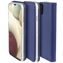 Załaduj obraz do przeglądarki galerii, Moozy Case Flip Cover for Samsung A12, Dark Blue - Smart Magnetic Flip Case with Card Holder and Stand
