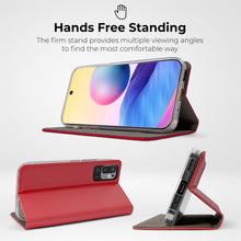 Lade das Bild in den Galerie-Viewer, Moozy Case Flip Cover for Xiaomi Redmi Note 10 5G and Poco M3 Pro 5G, Red - Smart Magnetic Flip Case Flip Folio Wallet Case with Card Holder and Stand, Credit Card Slots, Kickstand Function
