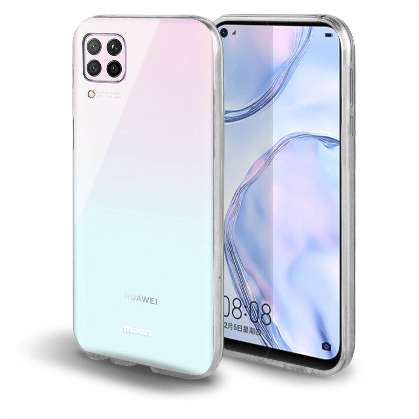 Moozy 360 Degree Case for Huawei P40 Lite - Transparent Full body Slim Cover - Hard PC Back and Soft TPU Silicone Front