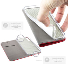 Załaduj obraz do przeglądarki galerii, Moozy Case Flip Cover for Huawei Y6 2019, Red - Smart Magnetic Flip Case with Card Holder and Stand
