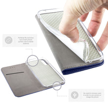 Załaduj obraz do przeglądarki galerii, Moozy Case Flip Cover for Huawei Y6 2019, Dark Blue - Smart Magnetic Flip Case with Card Holder and Stand
