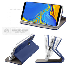 Cargar imagen en el visor de la galería, Moozy Case Flip Cover for Samsung A9 2018, Dark Blue - Smart Magnetic Flip Case with Card Holder and Stand
