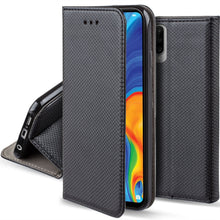 Charger l&#39;image dans la galerie, Moozy Case Flip Cover for Huawei P30 Lite, Black - Smart Magnetic Flip Case with Card Holder and Stand
