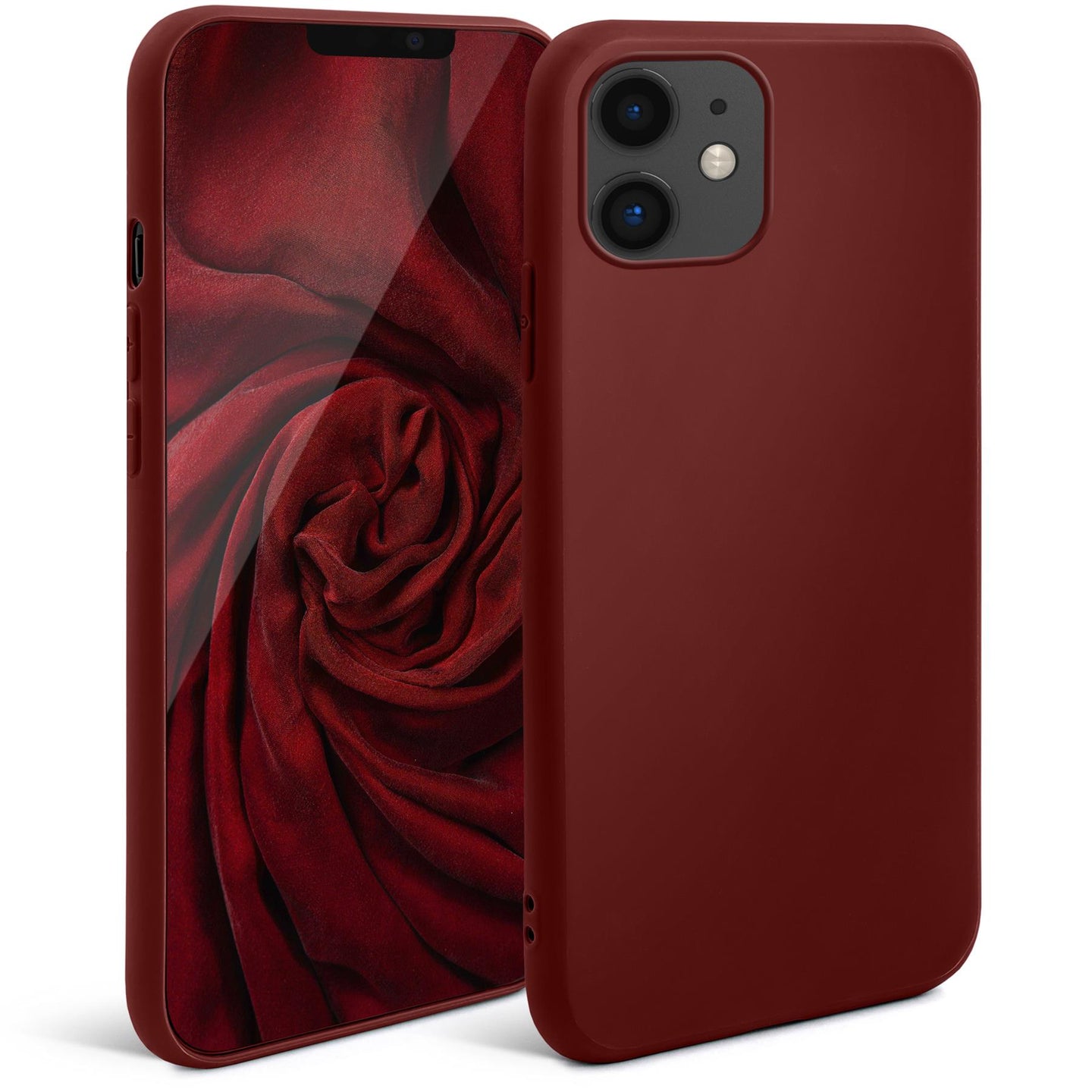 Moozy Minimalist Series Silicone Case for iPhone 11, Wine Red - Matte Finish Slim Soft TPU Cover