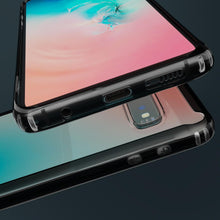 Ladda upp bild till gallerivisning, Moozy Xframe Shockproof Case for Samsung S10 - Black Rim Transparent Case, Double Colour Clear Hybrid Cover with Shock Absorbing TPU Rim
