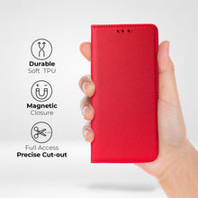 Carica l&#39;immagine nel visualizzatore di Gallery, Moozy Case Flip Cover for Samsung S22, Red - Smart Magnetic Flip Case Flip Folio Wallet Case with Card Holder and Stand, Credit Card Slots, Kickstand Function
