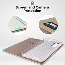 Carica l&#39;immagine nel visualizzatore di Gallery, Moozy Case Flip Cover for Xiaomi Redmi Note 10 5G and Poco M3 Pro 5G, Gold - Smart Magnetic Flip Case Flip Folio Wallet Case with Card Holder and Stand, Credit Card Slots, Kickstand Function
