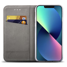 Load image into Gallery viewer, Moozy Case Flip Cover for iPhone 13 Pro Max, Dark Blue - Smart Magnetic Flip Case Flip Folio Wallet Case with Card Holder and Stand, Credit Card Slots
