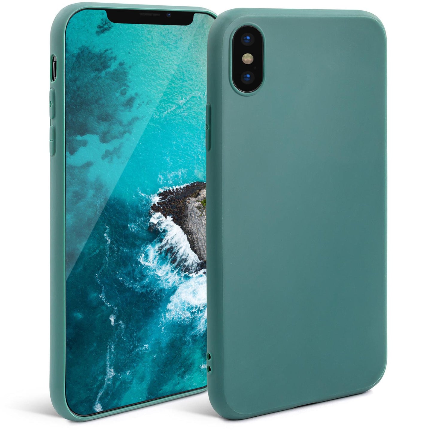 Moozy Minimalist Series Silicone Case for iPhone X and iPhone XS, Blue Grey - Matte Finish Slim Soft TPU Cover