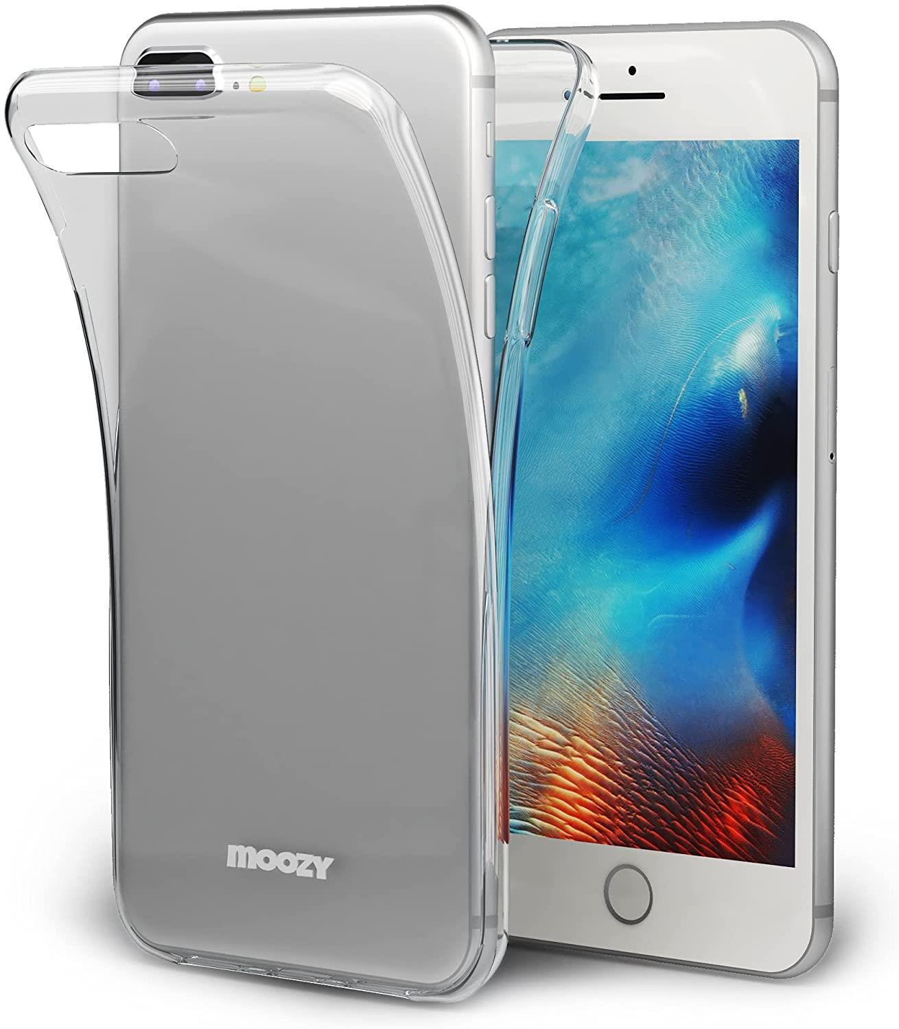 Moozy 360 Degree Case for iPhone 8 Plus, iPhone 7 Plus - Full body Front and Back Slim Clear Transparent TPU Silicone Gel Cover
