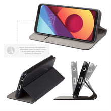 Carica l&#39;immagine nel visualizzatore di Gallery, Moozy Case Flip Cover for LG Q6, Black - Smart Magnetic Flip Case with Card Holder and Stand
