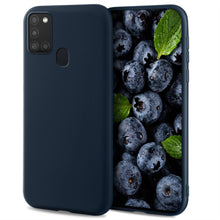 Lade das Bild in den Galerie-Viewer, Moozy Lifestyle. Designed for Samsung A21s Case, Midnight Blue - Liquid Silicone Cover with Matte Finish and Soft Microfiber Lining
