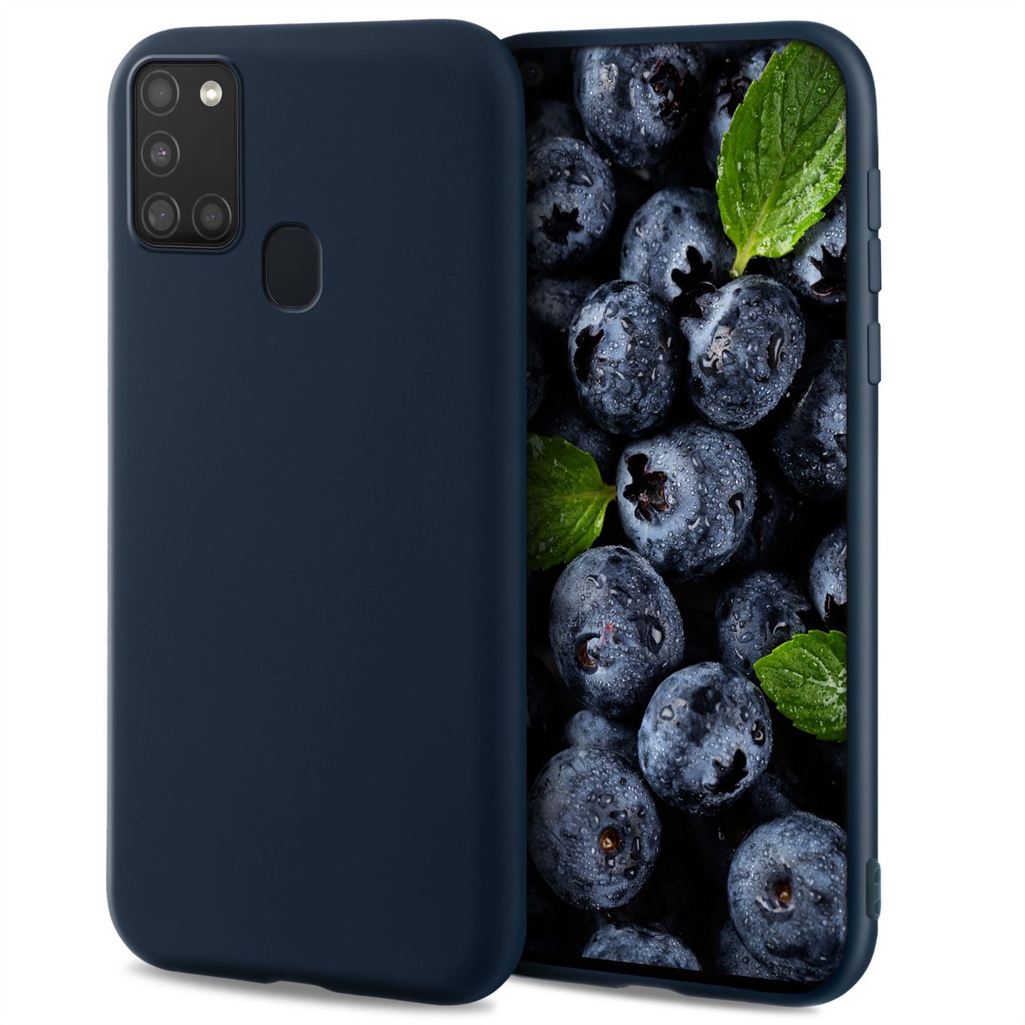 Moozy Lifestyle. Designed for Samsung A21s Case, Midnight Blue - Liquid Silicone Cover with Matte Finish and Soft Microfiber Lining