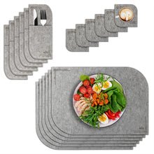 Cargar imagen en el visor de la galería, VILSTO Felt Fabric Place Mats, Dining Table Dinner Sets, Placemats and Coasters Set with Cutlery Holder, 18 Piece Set, Kitchen Mat, Light Grey
