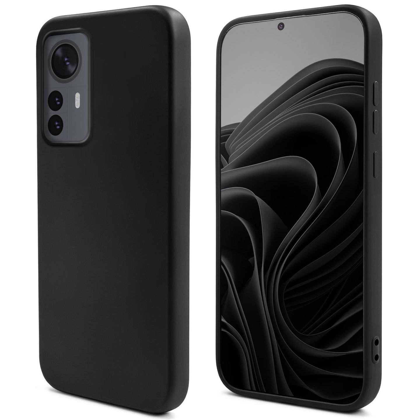 Moozy Lifestyle. Silicone Case for Xiaomi 12 Pro, Black - Liquid Silicone Lightweight Cover with Matte Finish and Soft Microfiber Lining, Premium Silicone Case