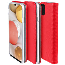 Cargar imagen en el visor de la galería, Moozy Case Flip Cover for Samsung A42 5G, Red - Smart Magnetic Flip Case with Card Holder and Stand
