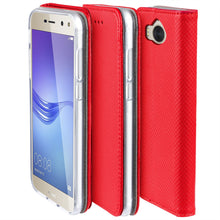 Załaduj obraz do przeglądarki galerii, Moozy Case Flip Cover for Huawei Y6 2017, Red - Smart Magnetic Flip Case with Card Holder and Stand
