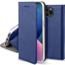 Lade das Bild in den Galerie-Viewer, Moozy Case Flip Cover for iPhone 13 Pro, Dark Blue - Smart Magnetic Flip Case Flip Folio Wallet Case with Card Holder and Stand, Credit Card Slots
