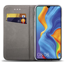 Lade das Bild in den Galerie-Viewer, Moozy Case Flip Cover for Huawei P30 Lite, Dark Blue - Smart Magnetic Flip Case with Card Holder and Stand
