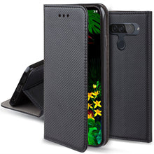 Carica l&#39;immagine nel visualizzatore di Gallery, Moozy Case Flip Cover for LG G8S ThinQ, Black - Smart Magnetic Flip Case with Card Holder and Stand
